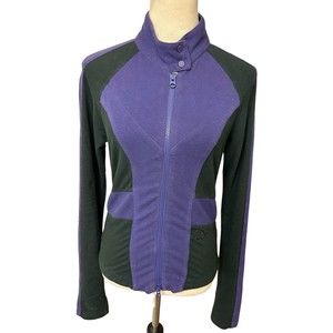 Armani Exchange Full Double Zip Jacket Activewear Fitted Stretch Purple Black M